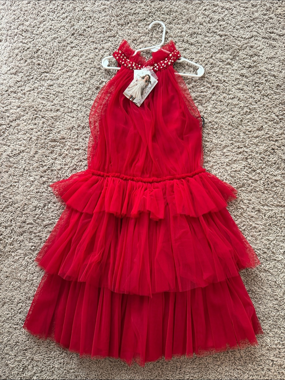 Ooh La La red holiday tulle tiered Christmas  party dress girls size 12